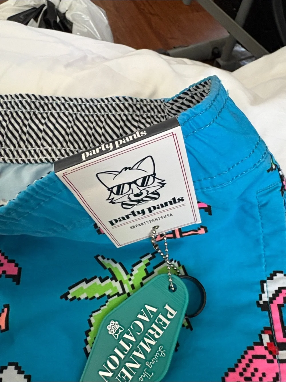 Bright Blue Flamingo Print Swim Shorts - Premium Vacation
